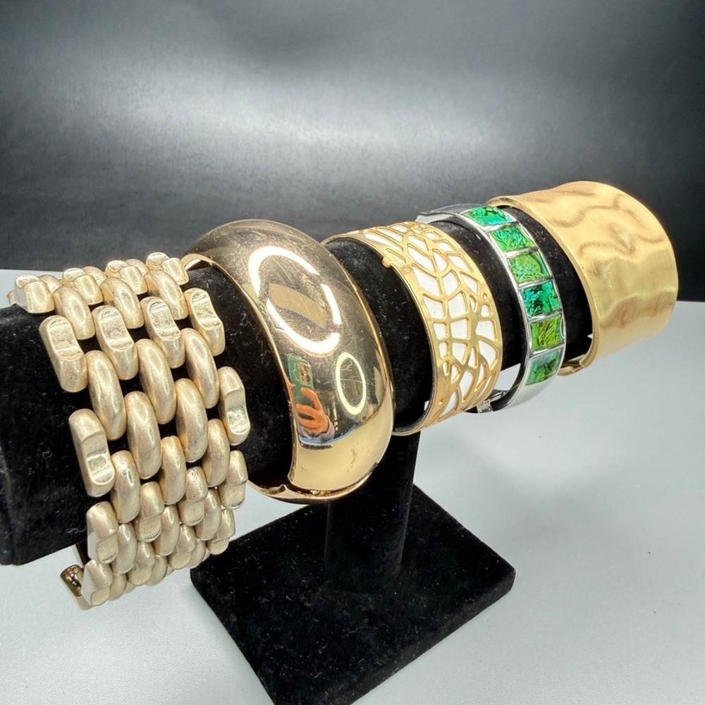 Bracelet Jewelry Lot Chunky Gold Tone Silver Tone Bangle Cuff Link 5pc READ